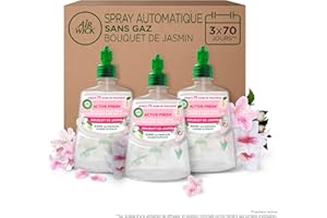 Air Wick Désodorisant Maison Spray Automatique Sans Gaz Active Fresh - 3 Recharges Parfum Bouquet de Jasmin