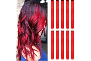 KHDULQ (10 Pcs Rouge) Extension Cheveux, Extension A Clip Cheveux Naturel,Cheveux Rajout Clip Naturel Partie Mettre En évidence Les Rayures Colorés, Cosplay Cadeau