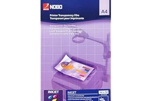 Nobo 33634668 Lucidi per Lavagana Luminosa, Formato A4 per Stampante a Getto d'Inchiostro, 50 Pezzi