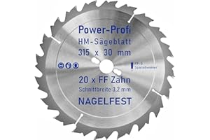 AZPROF HM-Sägeblatt 20 x Zahn FF 315 x 30 mm FF-S Nagelfest mit Spanabweiser Kreissägeblatt HW für Tischkreissäge Wippsäge Schalholz Naturholz Holzplatten Bauholz Brennholz Schaltafel mit Betonbeschlag Nägel