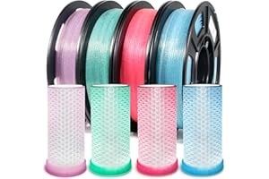 IEMAI PLA Filament Bundle, Glitter Sparkle Shiny Transparent 3D Printer Filament PLA, 250gx4 PLA Filament 1.75mm, Mint Green/Bright Pink/Light Blue/Light Purple