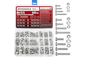 MYHONGLE 640 Pcs Hex Bolts and Nuts Set, M4 M5 M6 Machine Bolts and Hex Nuts and Lock Washers and Flat Assortment Kit, Stainless Steel Full Thread with Spring Washers (640)