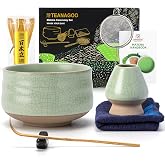 TEANAGOO Tea Matcha Kit, Matcha Kit 7 Pieces Whisk with Pourer Spout, Tea Ceremony Gift Set, Milk Coffee Making Tea Set (Gree