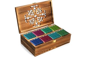 Coloch Wooden Tea Bag 8-Compartment Storage Box with Carved Lid, Bamboo Tea Chest Organizer Spice Packets Container for Living Room, Kitchen, Office, Home Decor