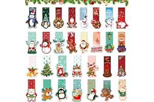 Shinybox Segnalibri di Natale, 30 Pezzi Segnalibri Magnetici a Colori, Santa Pupazzo di Neve Renna Albero Disegno Segnalibri, Segnalibri Magnetici Bambini, Segnalibro Personalizzato