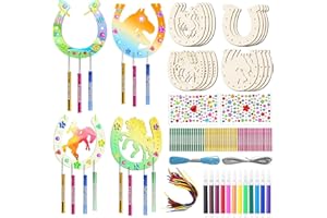 QITIXI:OU 16 pièces de fer à cheval en bois à peindre, ensemble de bricolage éolien pour enfants, kit de bricolage pour anniversaire d'enfant pour filles et garçons, cadeaux pour invités, chevaux en bois