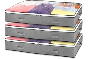 Stackzy Flat Clothes Underbed Storage Bags – Sturdy Fabric Storage Solution – Foldable Underbed Container and Closet Organiser – Storage Bin for Clothes – 3pcs 75L Capacity