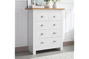 GENERIC Chest of Drawers, 3+2 Drawer Bedroom Chest of Drawers MDF Chest of Draws Tall Dresser Bedside Table Storage Cabinet for Bedroom Living Room Office Hallway Furniture, White/Oak 39.5D x 79W x 95H cm