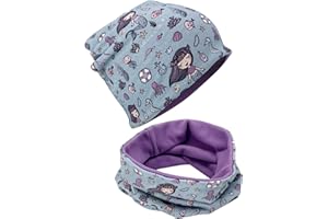 HECKBO Berretto Modello Beanie + Girocollo per Bambini - motivi diversi - con pile o reversibile - da 2 anni - 95% Cotone - Morbido e Pratico Tessuto Elasticizzato - Inverno