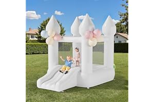 Warmiehomy White Bouncy Castle Indoor with Slide Bounce House for Kids Age 3-8 Wedding Photo Booth for Garden Park Backyard Wedding Birthday Party Childrens Gifts