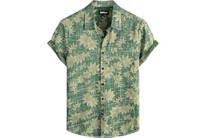 VATPAVE Herren Front Pocket HawaiiHemden Freizeithemden Blumen Kurzarm Knopfleiste Tropische Strandhemden