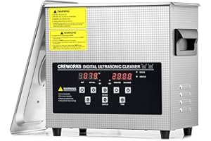 CREWORKS 3L Pulitore Ultrasuoni con 150W Riscaldatore e Timer 120W Vasca Ultrasuoni in Acciaio Inossidabile 304 con Modalità Degas e Delicata Lavatrice Ultrasuoni per Orologi Occhiali Ricambi Auto