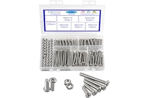 Rshuhx 200PCS M4 Bullone e Dadi Viti a Testa Bombata a Croce Phillips Vite e Dado Acciaio Inox 304 Pan a Croce Bullone Meccanico Set di Assortimenti Per Riparare il Fissaggio Fai Da