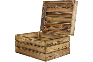 Kistenkolli Altes Land Assos Wooden Chest, Flamed Gift Box with Lid, Treasure Box, Wooden Box, Wedding Box, Upcycling, Vintage (ASSOS L 50 x 40 x 29 cm)