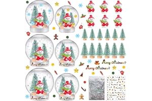 AWEYKA 6 Set Christmas Plastic Snow Globes Kit Includes 6 Clear Snow Globe, 12 Mini Xmas Trees, 6 Christmas Snowman Fillable Ornaments, 1 Xmas Sticker with Glitter for DIY Crafts Home Winter Decor