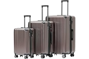 Münicase M816 TSA-Schloss, Dehnungsfuge, Teleskopgriff, Reisekoffer mit 4 Rollen, Hartschale, Große 76cm-Mitte 65cm-Kabinentrolley 55cm, 3er Kofferset,Coffee