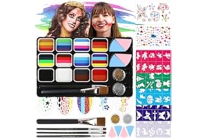 Kids Make Up Set Girls Carnival, Dreamon Face Paint One Stroke Rainbow, Professional Body Painting Colours with Stencils and Gems, Face Paint Theatrical Make Up Carnival Gift for Kids