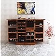 Ganpati Arts Sheesham Wood Bar Cabinet for Home Mini Bar Cabinet Solid Wooden Wine Storage Shelf Rack with Drawer & Glass Holder - (Honey Oak Finish) 1 Year Warranty