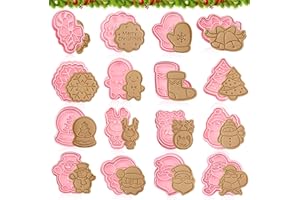 NHYDZSZ 16Pcs Moldes Galletas Navidad,Cortadores de galletas de navidad Plástico Cortadores para Galletas Navideñas 3D -Copo de Nieve,Santa claus,Reno etc,para Bricolaje Galletas Fondant Reposteria (C)