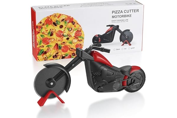 Couteau à pizza en forme de moto, roulette à pizza moto, coupe-pizza de moto en acier inoxydable, coupe de roue de pizza double roues antiadhésives pour gadgets de cuisine, outils et accessoires.