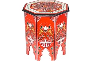 MARRAKESCH ORIENT & MEDITERRAN INTERIOR MARRAKESCH stolik pomocniczy, stolik nocny z drewna, 50 cm, stołek Gargar, czerwony, orientalna dekoracja