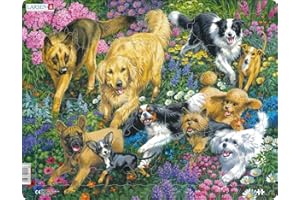 Larsen FH33 des Chiens dans Un Champ de Fleurs, Puzzle Cadre avec de 32 pièces