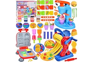 Herenear 46 sztuk zestaw narzędzi do ugniatania dla dzieci, akcesoria kuchenne, do produkcji lodów, maszyna do hamburgerów, makaronu, puszek, plasteliny, zabawki, prezent dla dziewcząt i chłopców, 3+