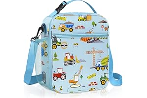 Clastyle Car Insulated Kids Lunch Bag Truck Large Thermal Cooler Bag for Boy Picnic School Lunch Box Tote,Blue Construction