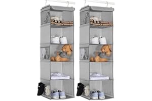 ‎BRILLIANTJO BrilliantJo Hängeregal, 2er Set Hängeaufbewahrung mit 5 Fächern, Camping Schrankorganizer innen mit Metallrahmen, Organizer Aufbewahrungssystem für Kleiderschränke, 30 x 30 x 108 cm Hellgrau