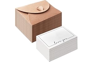 TRAUMARKEU 25 Blatt kleine Briefumschläge mit 25 Blatt blanko Papier Karten,10.6×7.6 cm Kuvert mit Karten Kraftpapier Briefumschläge für Geburtstagsfeier Einladung Dankeskarten (Love You)