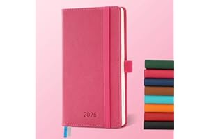 IN-LUXPRO Diary 2026 Planner: Pocket A6 Week to View (16.4x9.6 cm) 12 Months (Jan.-Dec.) Weekly & Monthly Planner with Month Tabs & Pocket, Expenses/Note Pages 100GSM Paper PU Leather Rose Red