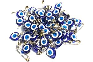 PERLIN 100 Unidades Nazar Boncuk con imperdible de Seguridad para Mal de Ojo, Amuleto de la Suerte, talismán, corazón Turco, Ojo Azul, para Regalar como obsequio para Nacimiento, Bautismo, Boda