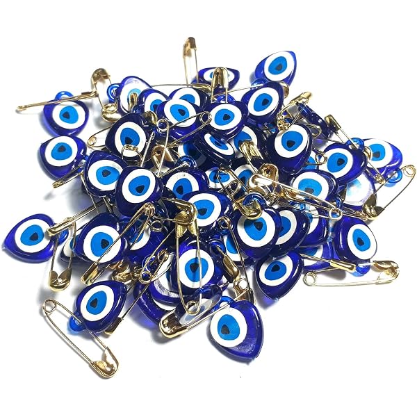 Perlin Nazar Boncuk con spilla da balia, portafortuna, a forma di cuore, occhio blu, da regalare come regalo per nascita, battesimo, matrimonio, verde uga, peccato, nisan, 100 pezzi (misti