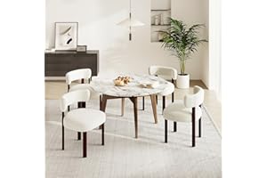 COLAMY Wooden Dining Chairs Set of 4, Fabric Chairs for Dining Room with Open Curved Backrest and Thick Seat Cushion, Upholstered Kitchen Chair with Anti-Slip Pads, Beige