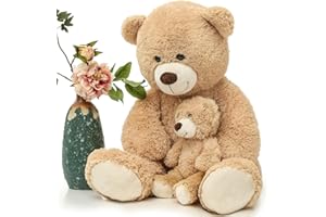 MorisMos XXL Orso Peluche Gigante, 100cm Mom Orsacchiotto Peluche con Bambino Marrone Chiaro Kawaii Orsetto Pupazzo Grande Teddy Bear Regalo per Bambino Moglie Fidanzata San Valentino Compleanno Deco