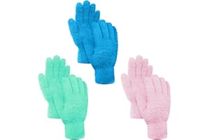 GAOHAN 3 Pair Dusting MittsGloves Microfiber, Reusable Household Cleaning Mitts, Washable Dusting Gloves for House Cleaning (Pink, Blue, Cyan)