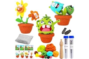 MASPHY Anfänger Nadelfilz Set, Filzen Starterset für Anfänger und Erwachsene, Filzen Starterset Trockenfilzen mit Nadelfilz Werkzeuge und Anweisungen für DIY Handwerk(Drei Monster-2)