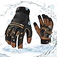 Vgo 32℉ or above Winter Waterproof High Dexterity Heavy Duty Mechanic Glove,Rigger Glove,Anti-vibration,Anti-abrasion,Touchscreen(Size M,Brown,GA8954)