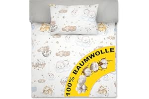 Amilian Pościel dziecięca 100 x 135 – pościel dziecięca 100 x 135 cm w kolorze beżowym i szarym z motywem misia, wysokiej jakości i miękka 100% bawełna – dla Twojego dziecka