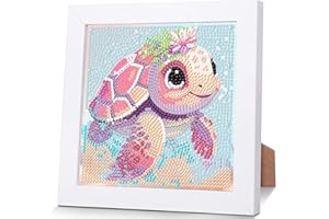 PUJEKNM Sea Turtle Diamond Painting Kits for Kids with Wooden Frame, 5D Diamond Art Kits for Kids, Animal Gem Painting Easy Kit, Full Drill Art Kit Crafts Sets for Girl Boy Children Ages 6-7-8-9-12 (7x7 inch)