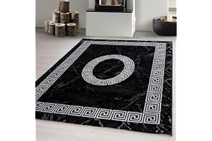 Kort lugg matta, Svart färg, Meander Design, 25257, Avlång Matta, Matta vardagsrum eller matsal matta, 80 x 150 cm