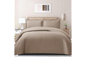 PHP Bedspread Bed Throws for Bedroom Decor - Decorative Embossed Diamond Check Pattern Quilted Fabric Reversible Quilt Bedspreads Coverlets with Pillow Cases (King, Mink)
