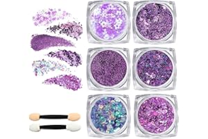 Guyode 6 Pezzi Brillantini per Capelli Gel, Brillantini Viso, Glitter Capelli Gel, Lacca con Brillantini per Capelli, Bottiglia Glitter Body Gel per Capelli Unghie Viso Trucco del Festival (Viola)