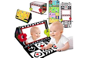 NINGESHOP Baby Spielzeug 0-9 Monate, Faltbarer Baby Spiegel Spielzeug mit Knisterbuch Entwickelt, Bauchlage Spielzeug Baby, die sensorische Entwicklung für Neugeborene Baby ab 3 Monate