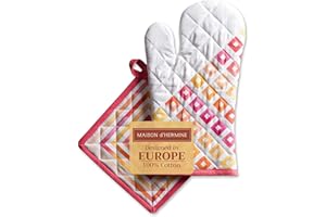 Maison d' Hermine Summer Maze Set di guanti da forno in 100% cotone (19cm x 33cm) e presine (20cm x 20cm) per barbecue, cuocere, forno a microonde, grigliate, ringraziamento, Natale