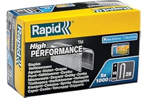 Rapid 5 Confezioni da 1000 Graffette per Cavi a Bassa Tensione da 4,5 mm in Acciaio Zincato con Corona Arrotondata e Struttura a Filo Piatto n. 28, Gamba dalla Lunghezza di 10 mm