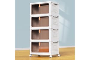 SavvyStor Storage Boxes with Lid - 4-Tier Plastic Storage Drawers, Stackable Boxes, Organiser for Bedroom Living Room