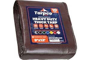 Tarpco Safety telo impermeabile esterno(190 g/m²|9′ X 12′ | 2.75m X 3.65m,Marrone/Nero)10 Mil protective tarpaulin | tent cover | Telo con occhielli resistente ai raggi, UV, antistrappo.