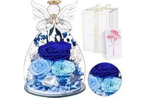 TOULOUBE Rosa Stabilizzata Vera Regalo Natale, Regalo Donna, Rosa Blu Eterna con Angelo di Vetro per Mamma, Idee Fiore Regalo Anniversario Regalo San Valentino Festa della Mamma per Lei Nonna Fidanzata