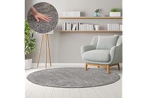 ‎HOMEBYHOME HomebyHome Teppich Rund Hochflor 120 cm Rund - Shaggy Runder Teppich Wohnzimmer Hellgrau Extra Weich und Flauschig - Waschbarer Langflor Teppiche für Schlafzimmer, Küche, Flur - Carpet, Halı, Kilim